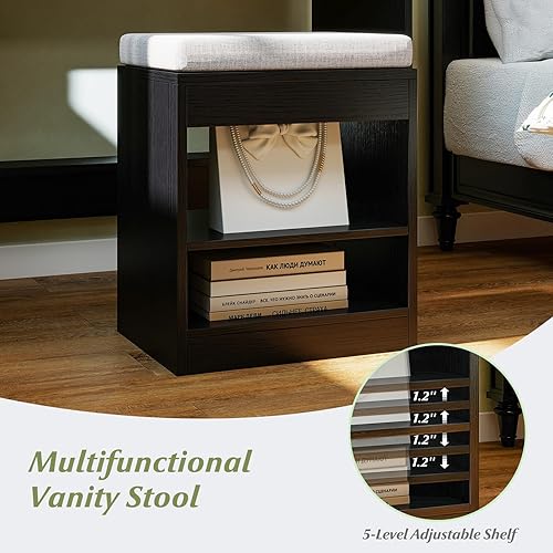 Miniatura 6 de CHARMAID Juego de mesa de tocador con espejo iluminado, 8 bombillas, cajón grande, estante de almacenamiento de mesa, escritorio moderno para