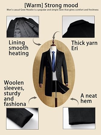 FSD.WG Men's Casual Trench Coat Classic Double Breasted Peacoat