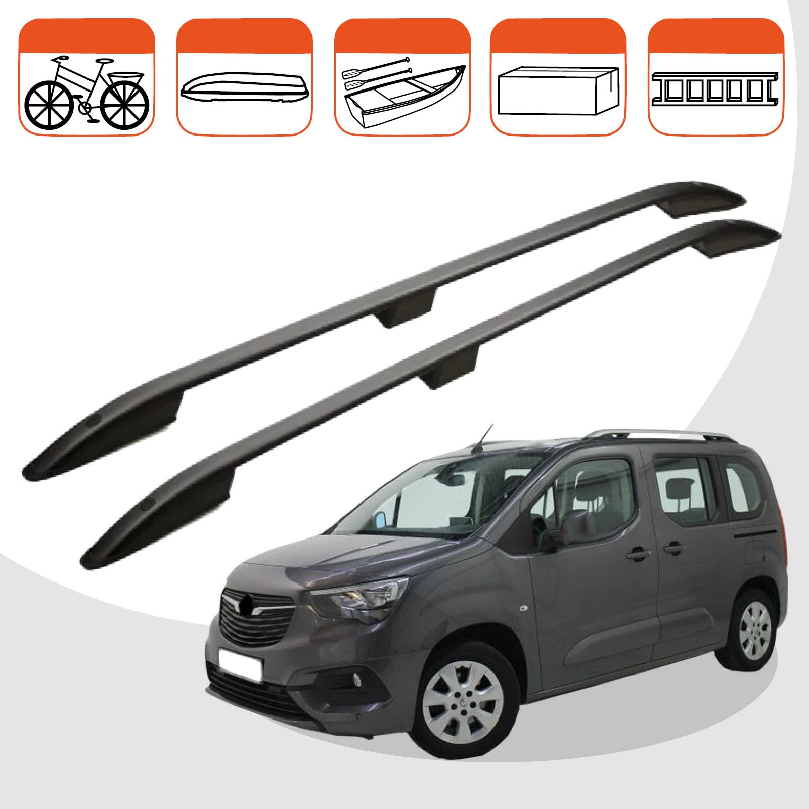 Dachreling passend für Opel Combo E L1 kurz (SWB) Baujahr ab 2018 (Schwarz) mit ABE