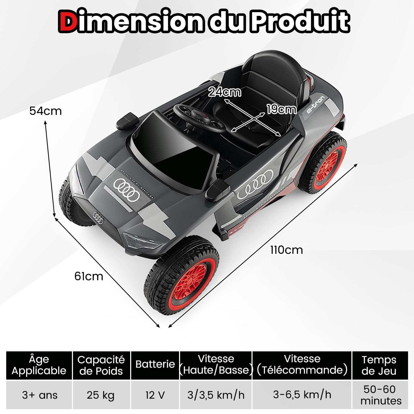 GOPLUS Voiture Electrique Enfants 12 V, Audi Quad 4x4 Electrique Enfants 1 Place avec Télécommande Parentale 2,4G, Musique Intégrée, Lumières LED, 3-6,5 km/h Charge 25KG pour Enfant 3 Ans+