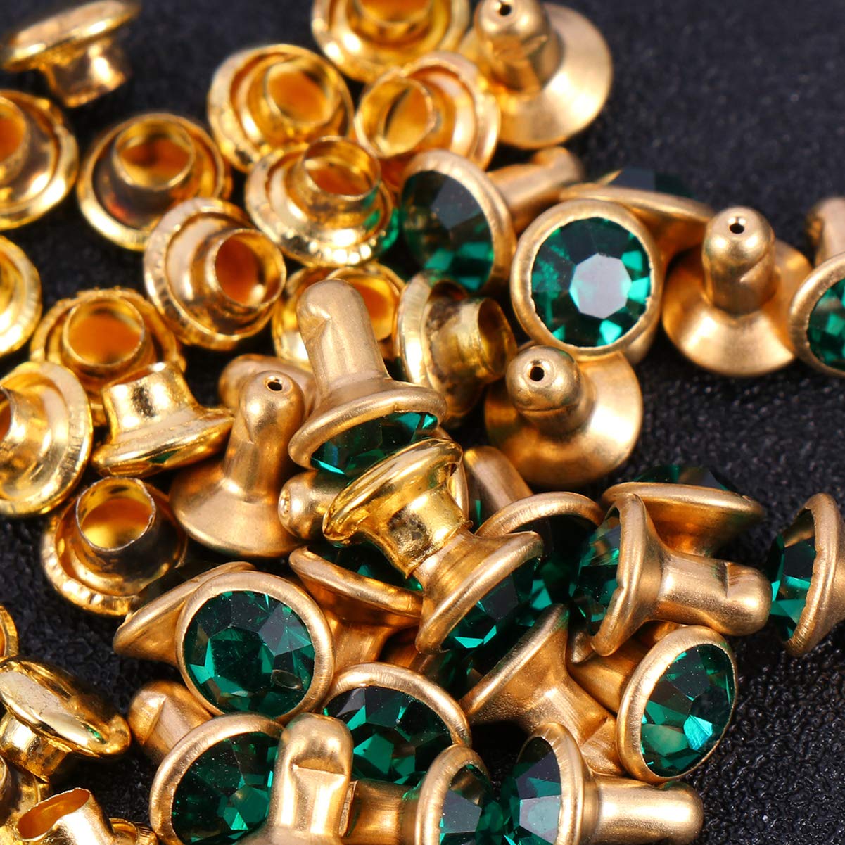 Milisten 100 Borchie Con Strass E Punta Diamante – Rivetti Per Decorazione Su Pelle, Borse, Cinture E Gioielli DIY, Bianco Con Bordo Oro