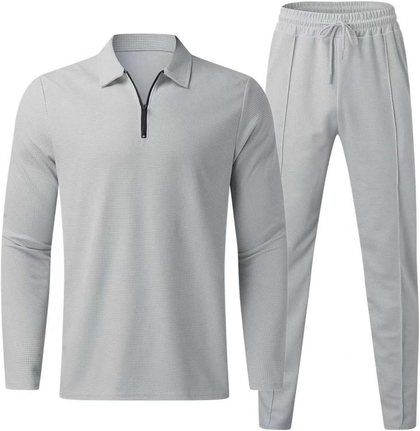 Mens 2 Piece Waffle Knit Set Quarter Zip Shirt and Pants Outfit