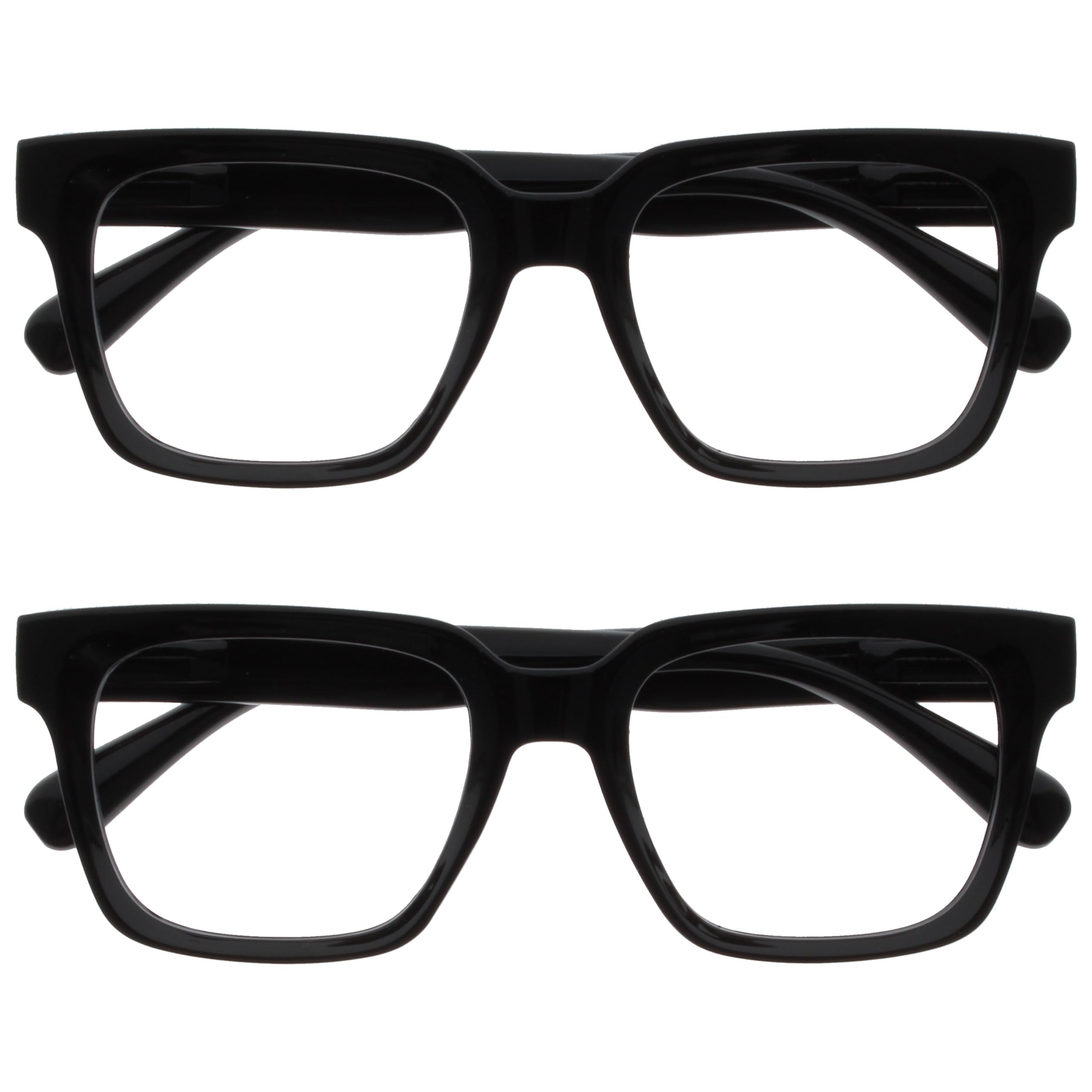 OPULIZE ERA Blue Light Glasses for Women & Men-Clear Lens-Anti-Glare-UV400 Protection-Oversized Frame-Computer and Screen Glasses-Black-+0.00(Pack 2 of with 2 Pouches)