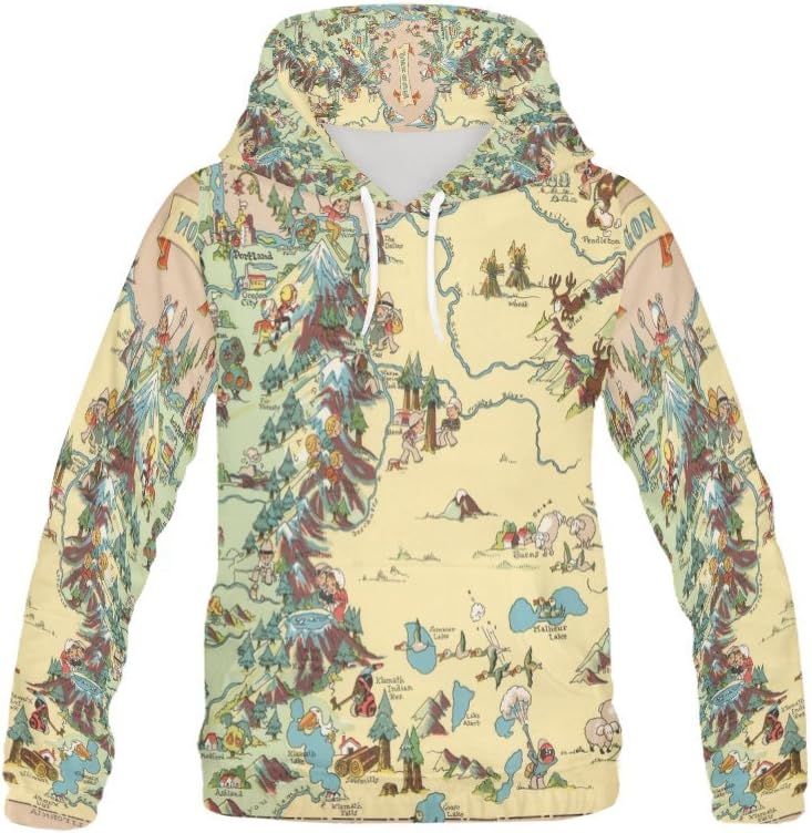 Vintage 1935 Oregon State Map Men's 3D Printed Pullover Hooded Sweatshirt