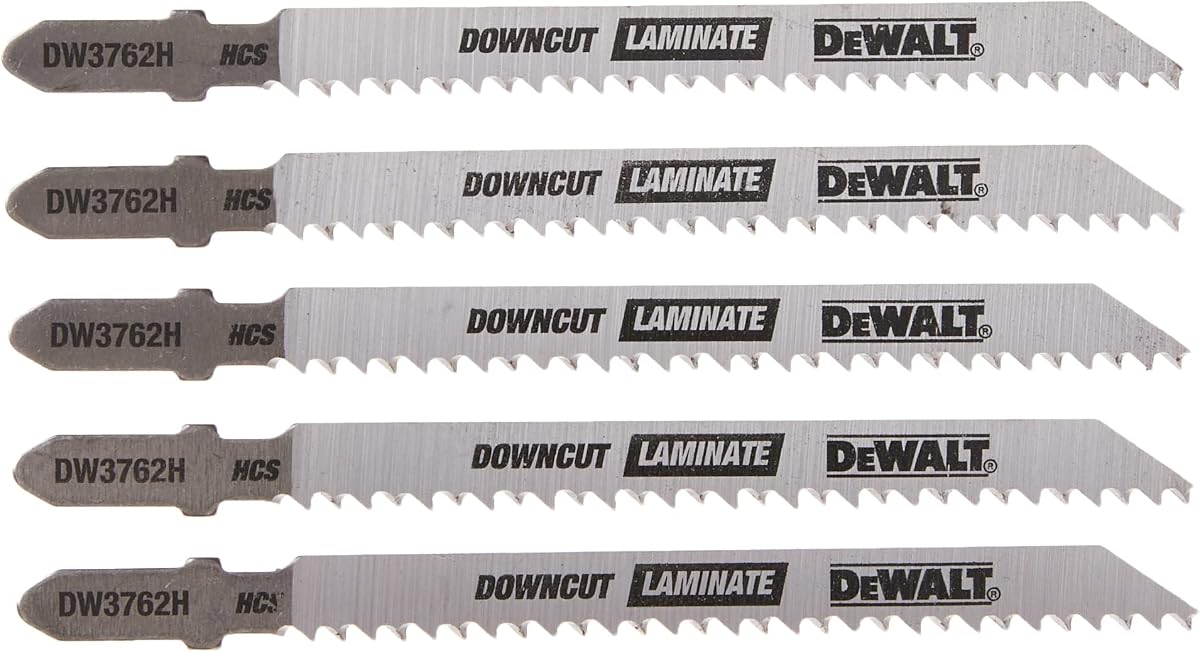 DEWALT DW3762H 4" 10TPI Laminate Down Cutting HSC T-Shank Jig Saw Blade, Pack of 5
