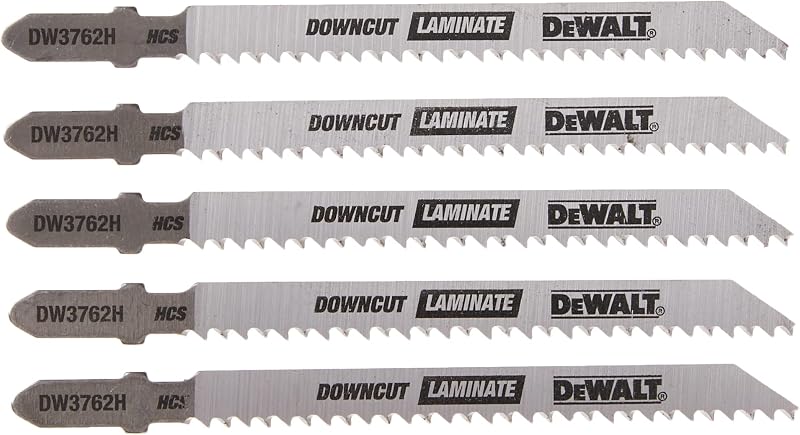 DEWALT DW3762H 4" 10TPI Laminate Down Cutting HSC T-Shank Jig Saw Blade, Pack of 5