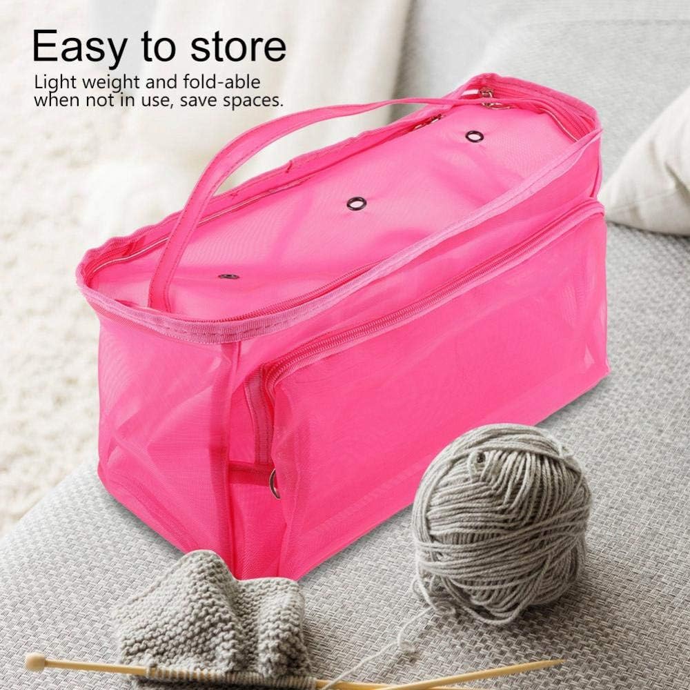 Fdit Knitting Bag Yarn Storage/Portable Tote Crochet 3 Holes Storage Bags to Yarn Prevent Tangling(Rose Red)