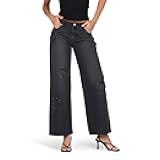 Forever 21 Women’s Low Waist Wide Leg Denim Jeans with Heart Patch Details