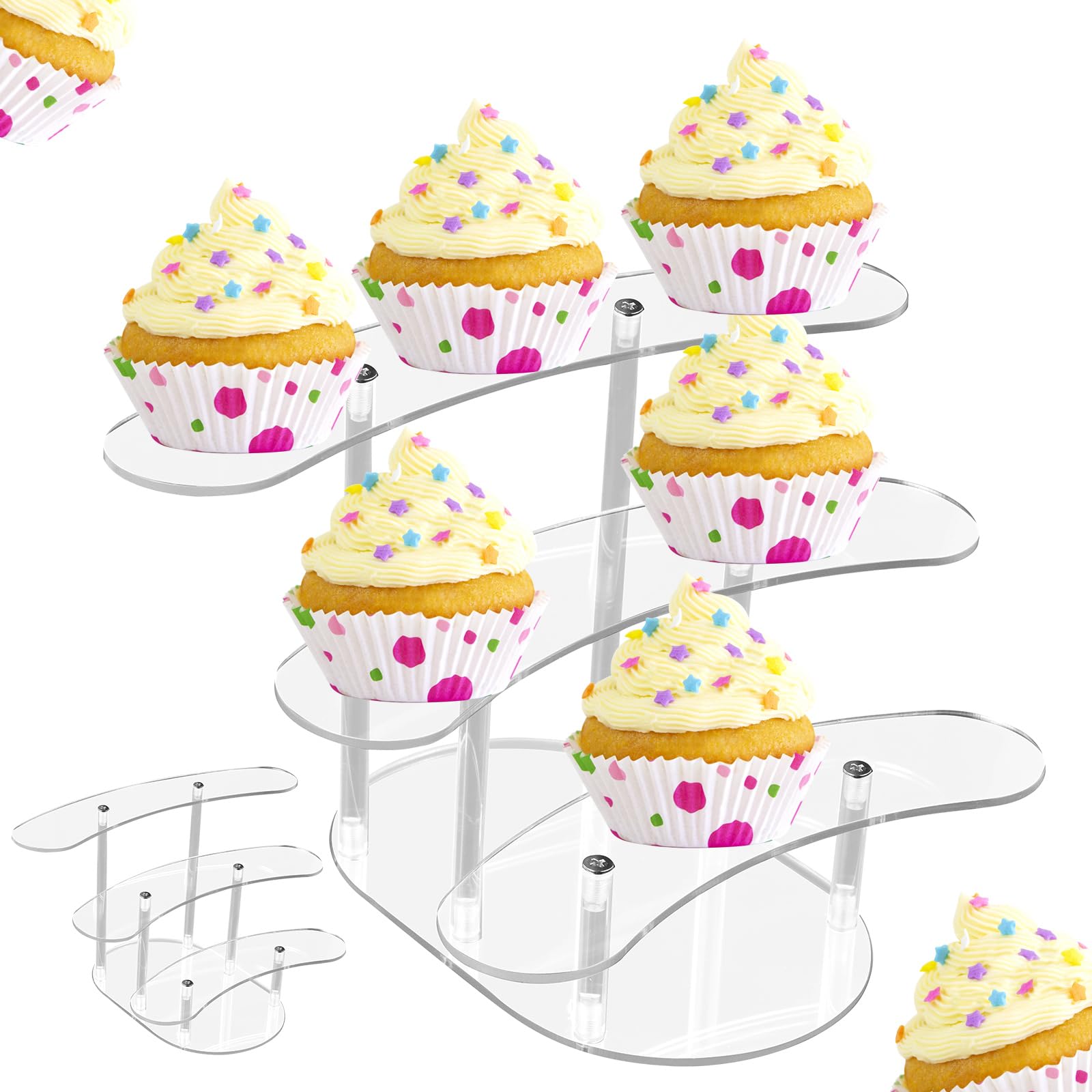 SOQKEEN Alzata per Torte, Alzata per Dolci Rotonda in Acrilico 4 Livelli più Alti con Espositori per Alimenti di Base per Matrimonio, Forniture per Feste a Tema di Compleanno