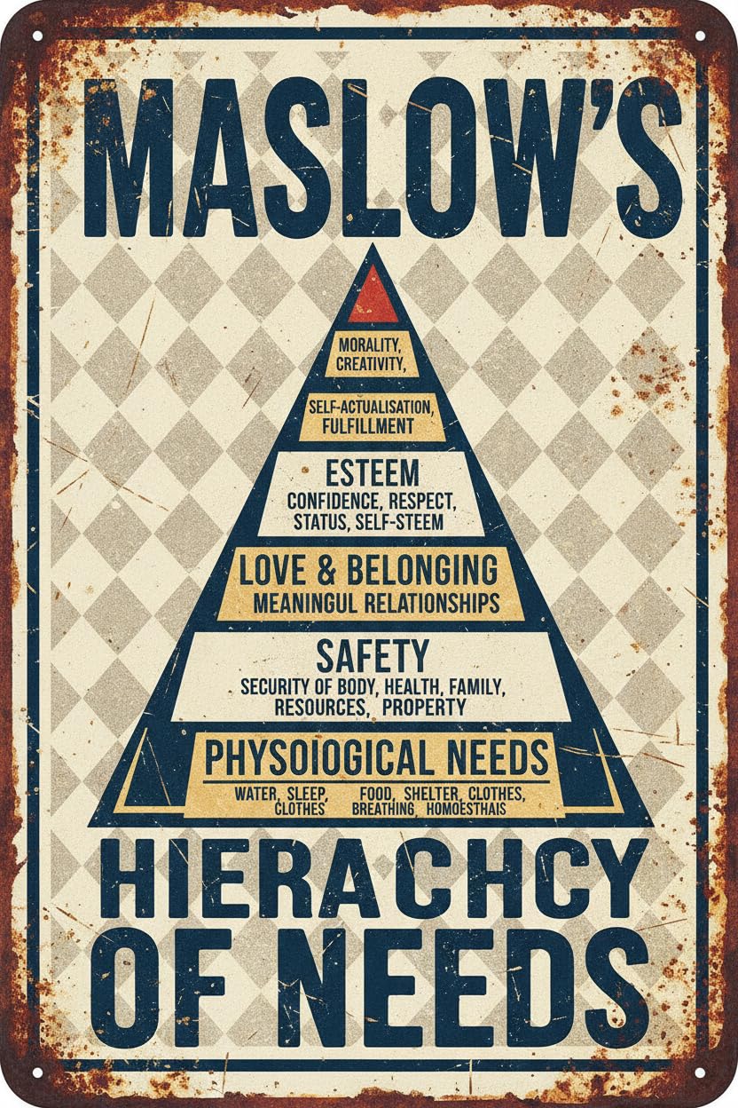 Maslow's Hierarchy Of Needs Tin Sign, 12x8 Inch School