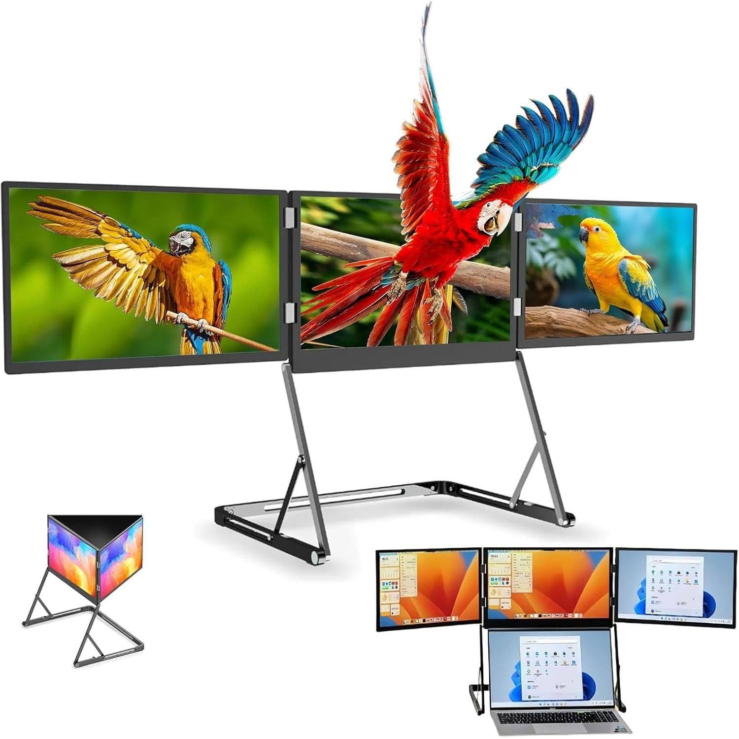 Estensore Monitor Triplo Portatile da 15,6”, Estensore Monitor Triplo 1080P FHD per Laptop, Monitor Portatile per Notebook con Rotazione a 360° e Angoli di Visuale Regolabili