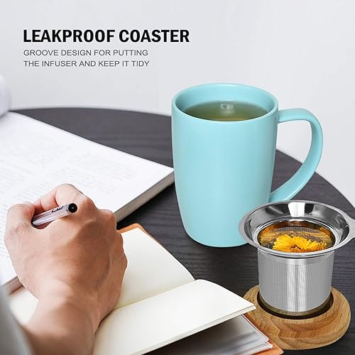 Miniatura 7 de Taza de té de cerámica con infusor y tapa, taza de té de hojas sueltas de 16 onzas, taza de té de mango grande, regalos de Navidad para hombres,