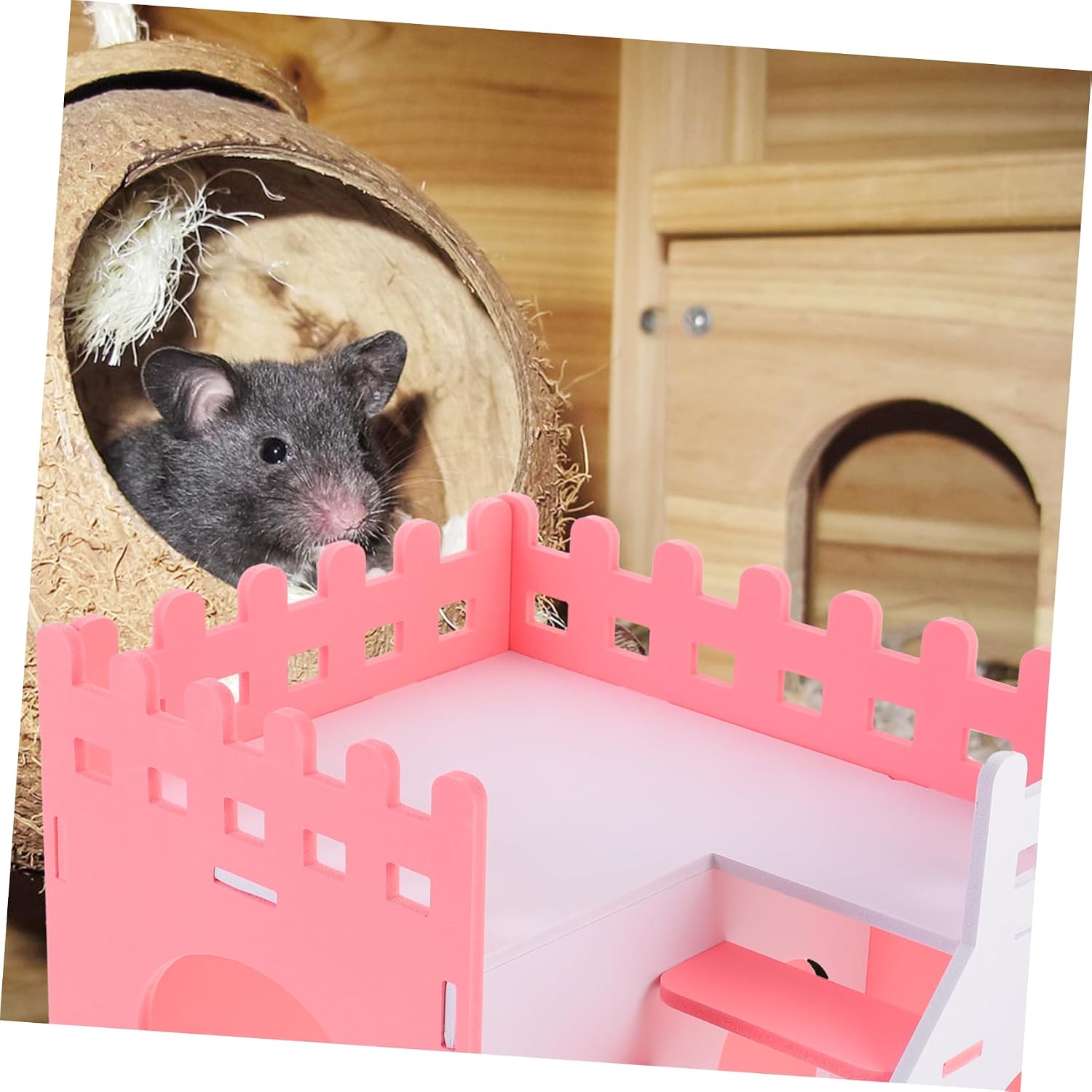 WOONEKY Guinea Pig Double Hideout Villa Cozy Warm Habitat for Small Animals Hamster and Rat House Safe and Sturdy Design for Play and Rest
