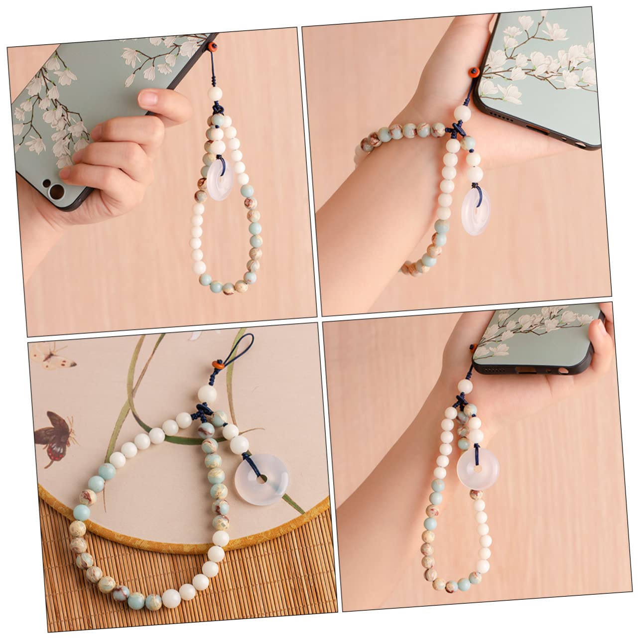 Gatuida 3piezas Cadena Colgante De Jade y Shoushan Para Teléfono Correa Anticaídas Desmontable Estilo Chino Para Uso Diario
