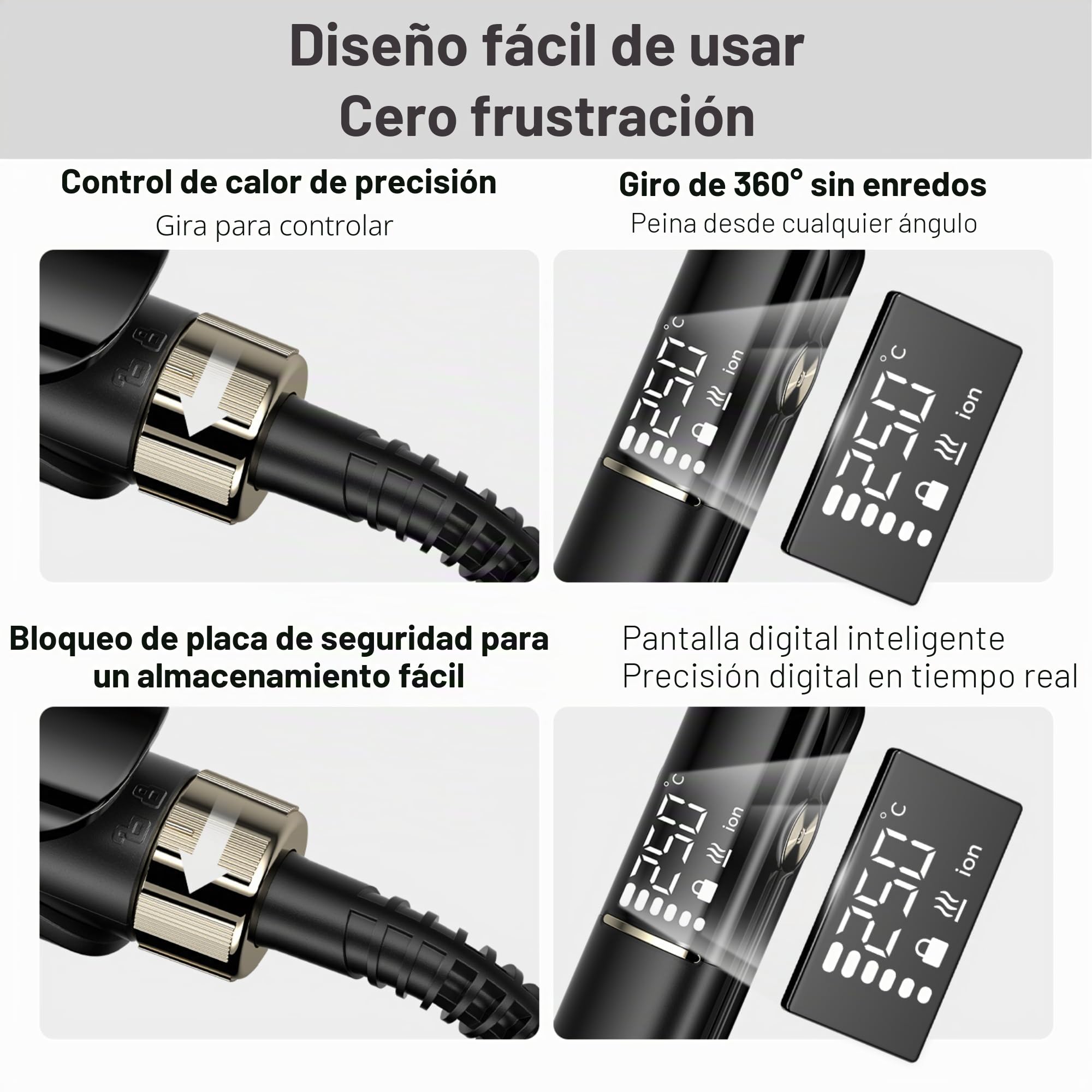 BarberBoss Alisador, placas flotantes de cerámica, tratamiento iónico y queratina para cabello liso y sin encrespamiento, plancha profesional a temperatura ajustable (QR-8422, Negro)