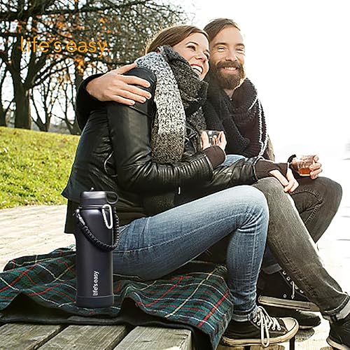 Miniatura 3 de Life's Easy Botella de agua aislada de acero inoxidable, botella de agua deportiva con tapa de popote y mosquetón de paracaídas, frasco al vacío