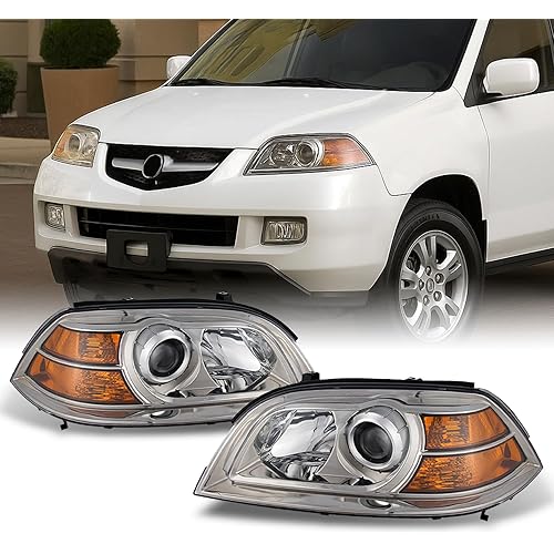 AKKON - For Acura MDX Direct Replacement Chrome Bezel Headlights Driver/Passenger Head Lamps Pair New