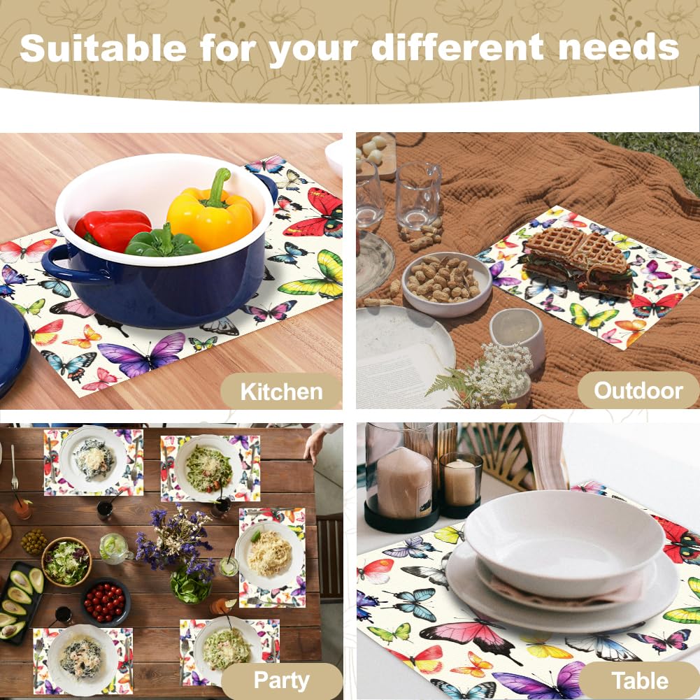 Seliem Tischsets Mit Frühlings-Anemonen-Motiv – 4 Stück, 30,5x45,7 Cm, Baumwollleinen, Wasserabweisend