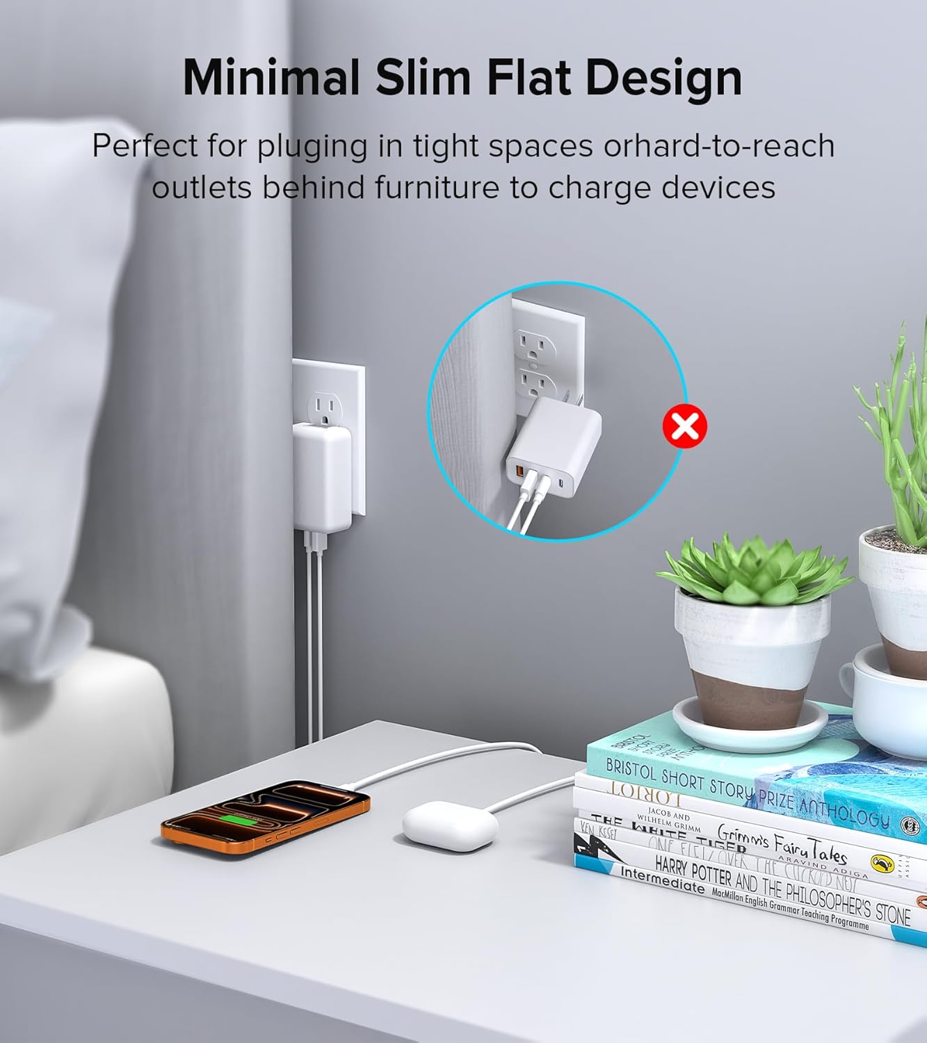 2Pack Flat USB C Wall Charger,40W 4Ports Foldable & Slim Fast Charging Block,Type C Cube Box Multiport Power Adapter Plug Brick Compatible with iPhone 17/16/15/14,Samsung,Pixel, AirPods4,Watch10 - Image 3