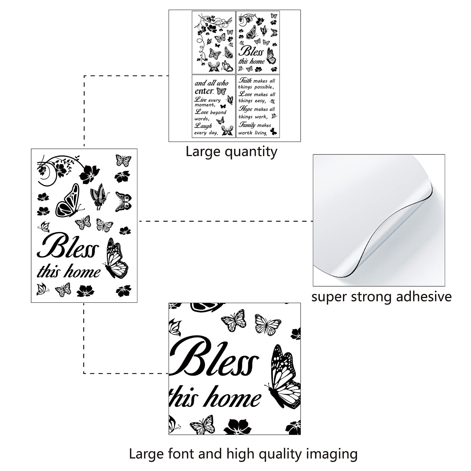 4pcs Vinyl Wall Decals - Flowers Butterfly Inspirational Quotes Stickers, Self-Adhesive Peel & Stick Decor - View #6