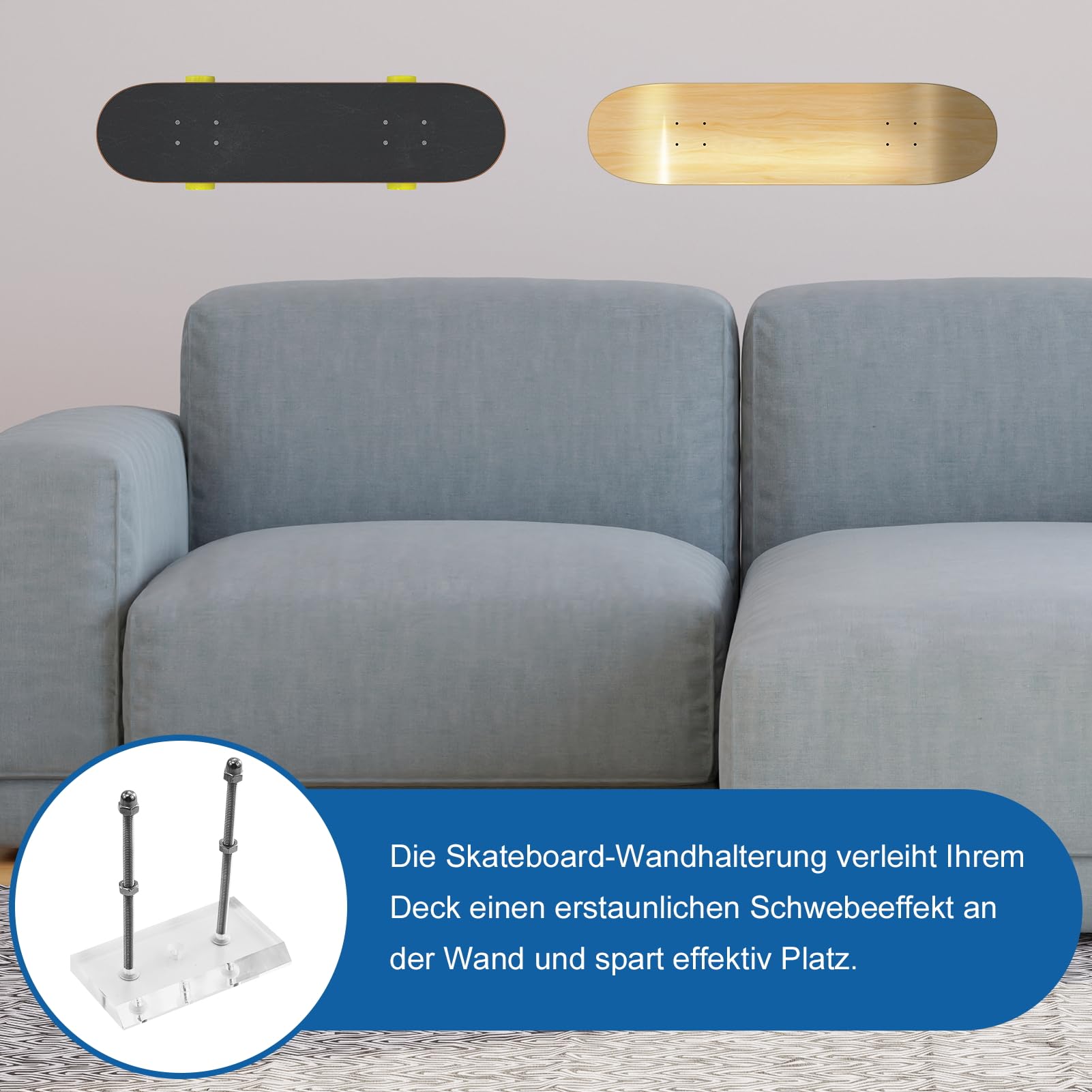 2 Pezzi Supporti Parete Skateboard in Acrilico, Supporto Trasparente Skateboard, Espositore Professionale Supporto Parete, Gancio Skateboard Acrilici,per stoccaggio,Display