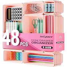 [ 48PCS & 5 Sizes ] Tool Box Organizer Tray, Toolbox Drawer Organizer with Non-Slip Pads, Desk Drawer Divider Set, for Vanity, Desk, Bathroom, Kitchen, Dresser and Home Office Drawers