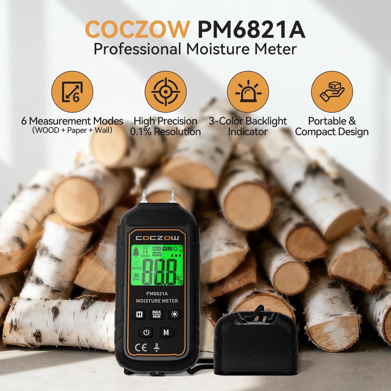 Moisture meter, moisture meter with battery and LCD display, suitable for quickly determining the moisture content of raw wood, paper, plywood, plaster walls, wooden floors, etc.