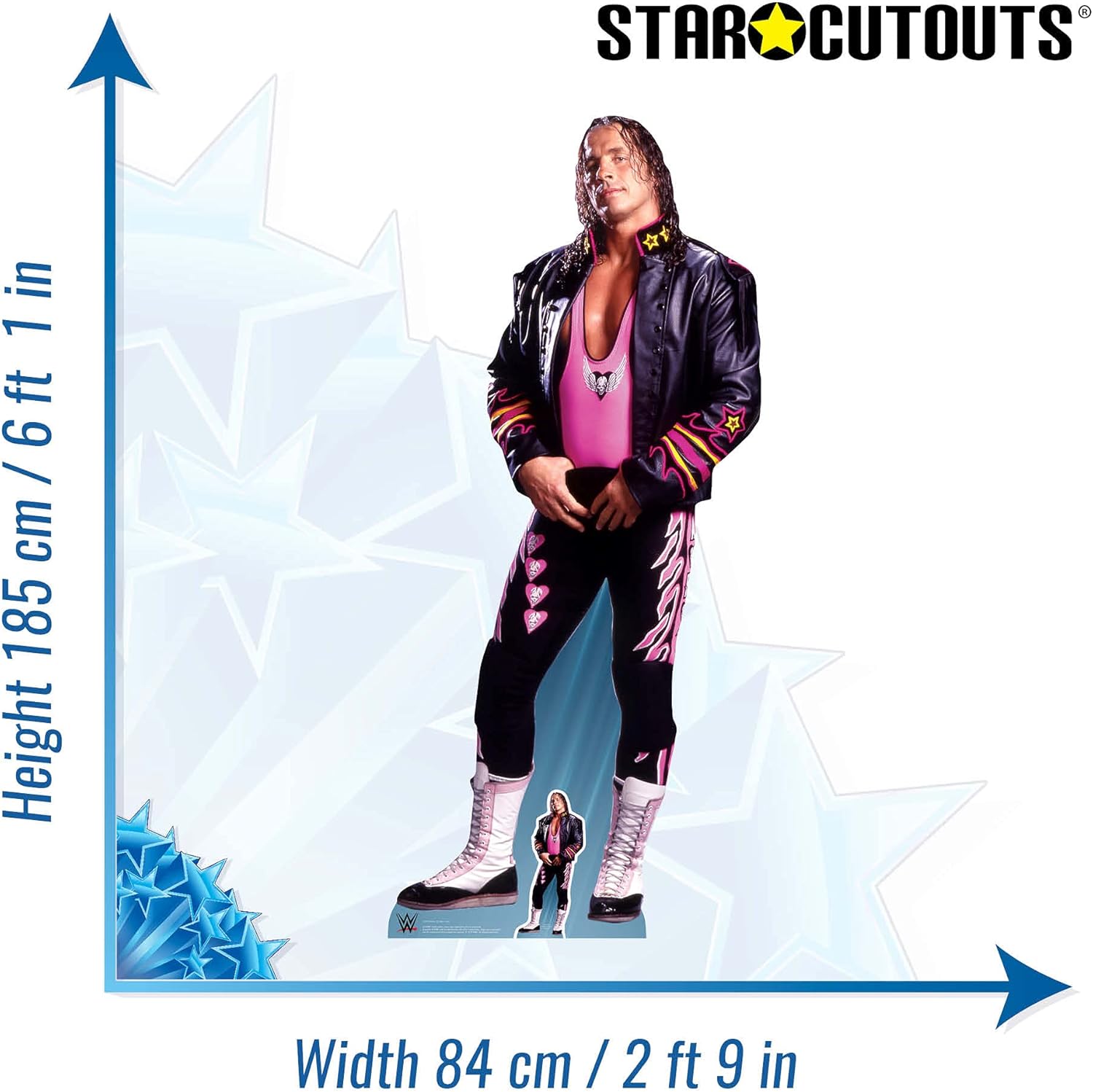 Star Cutouts Ltd SC1250 Brett Hart WWE Lifesize Cardboard Cutout Perfect for Fans, Friends, Family and Events Height 185cm Width 84cm, Multicolour