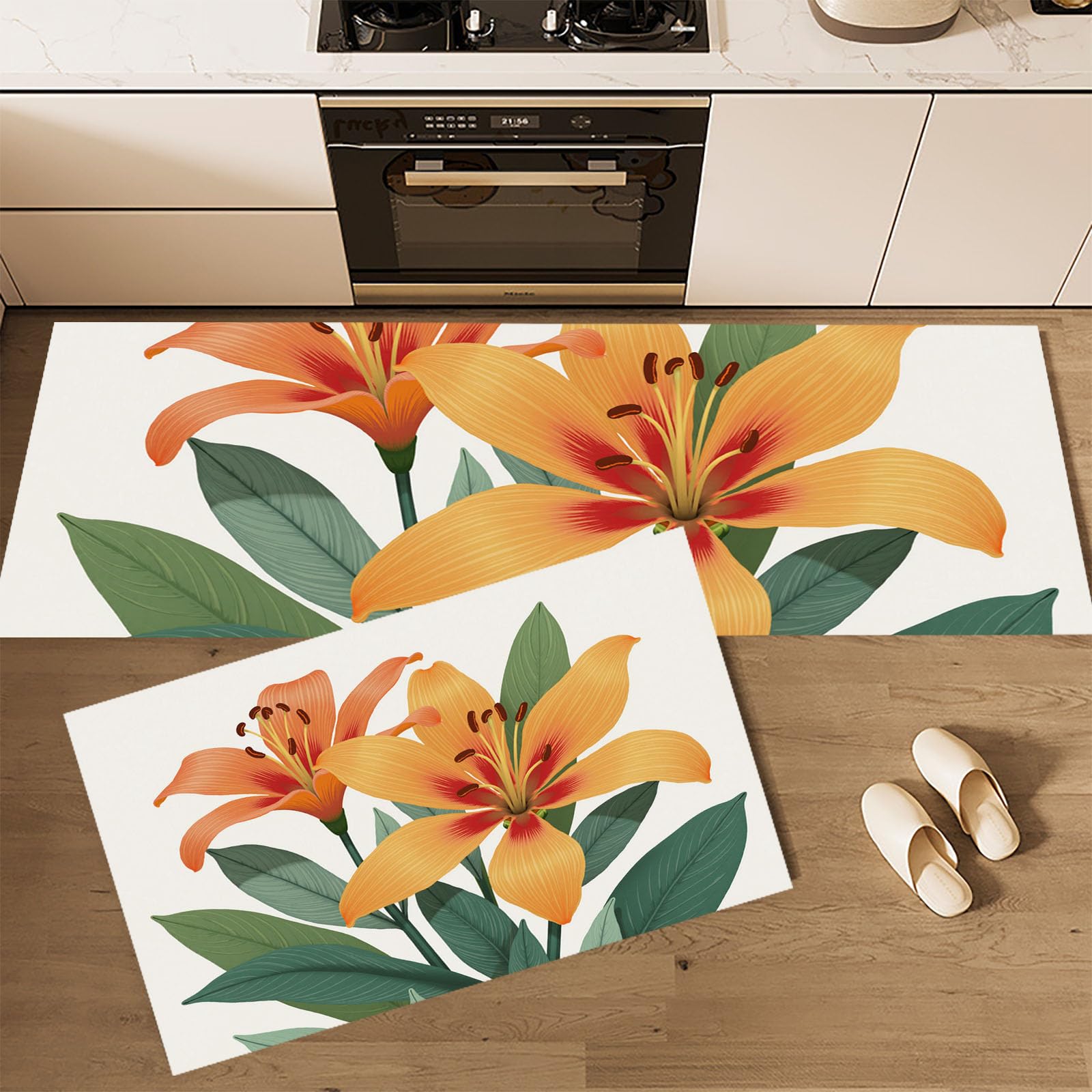 Alfombra de cocina de lirios hawaianos con acabados duraderos y textura suave