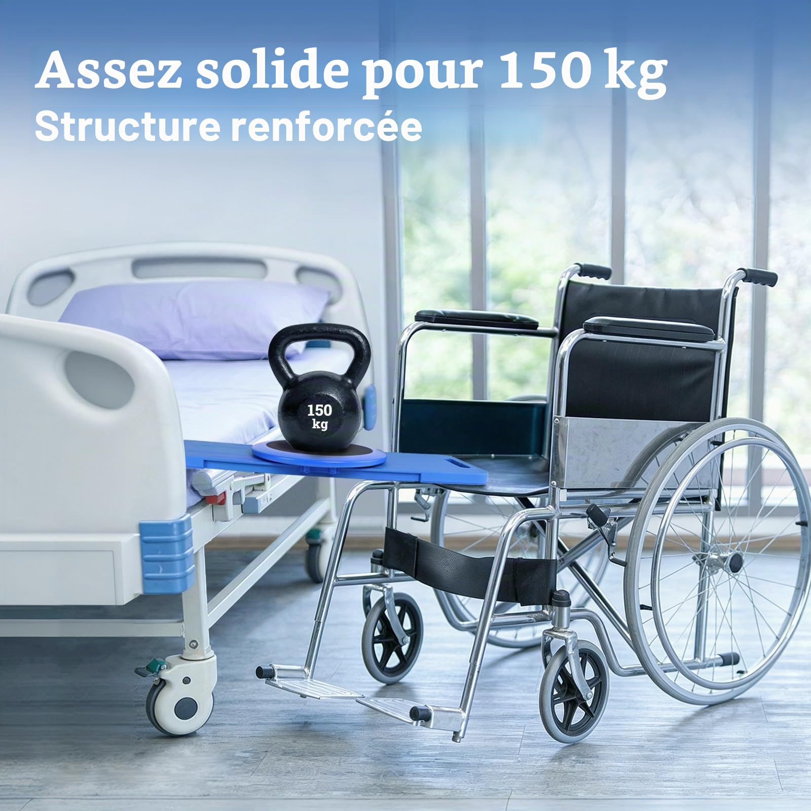 LOSCHEN Planche de transfert de 75 cm avec plaque pivotante coulissante à 360 ° pour personnes âgées - Transfert du fauteuil roulant au lit, aux toilettes, à la baignoire, à la voiture (bleu)