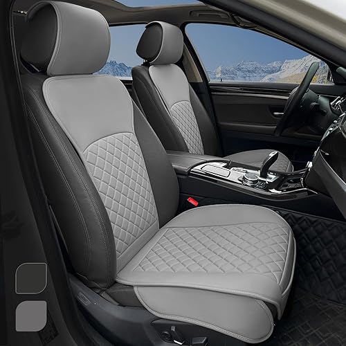Miniatura 7 de Paquete de 1 funda de cuero para asiento delantero de automóvil, protector universal para asiento de automóvil sin laterales con bolsillo de