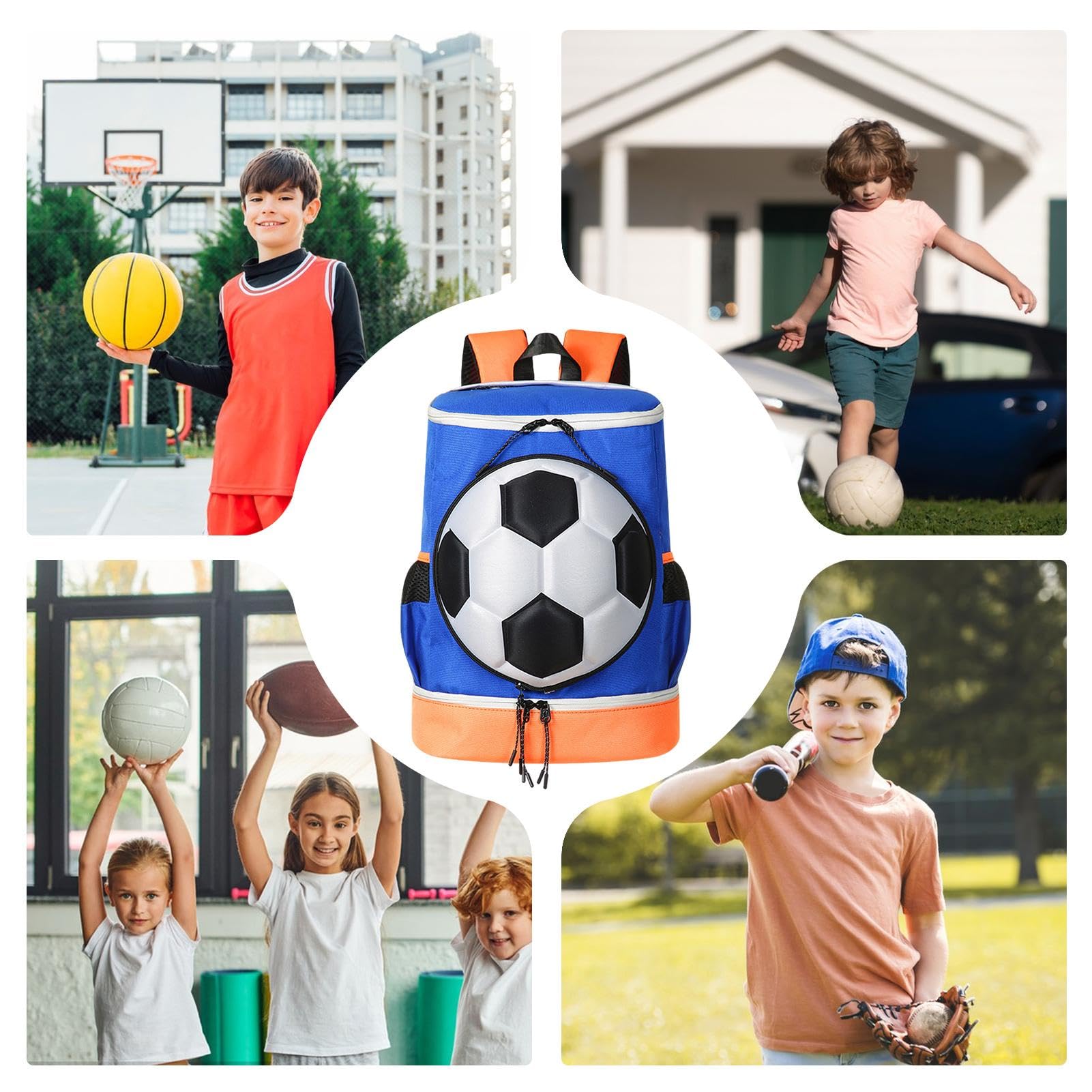 Zaino da calcio per giovani, borsa da basket, grande capacità, zaino da pallavolo, con scomparto per pallacanestro, pallavolo, calcio