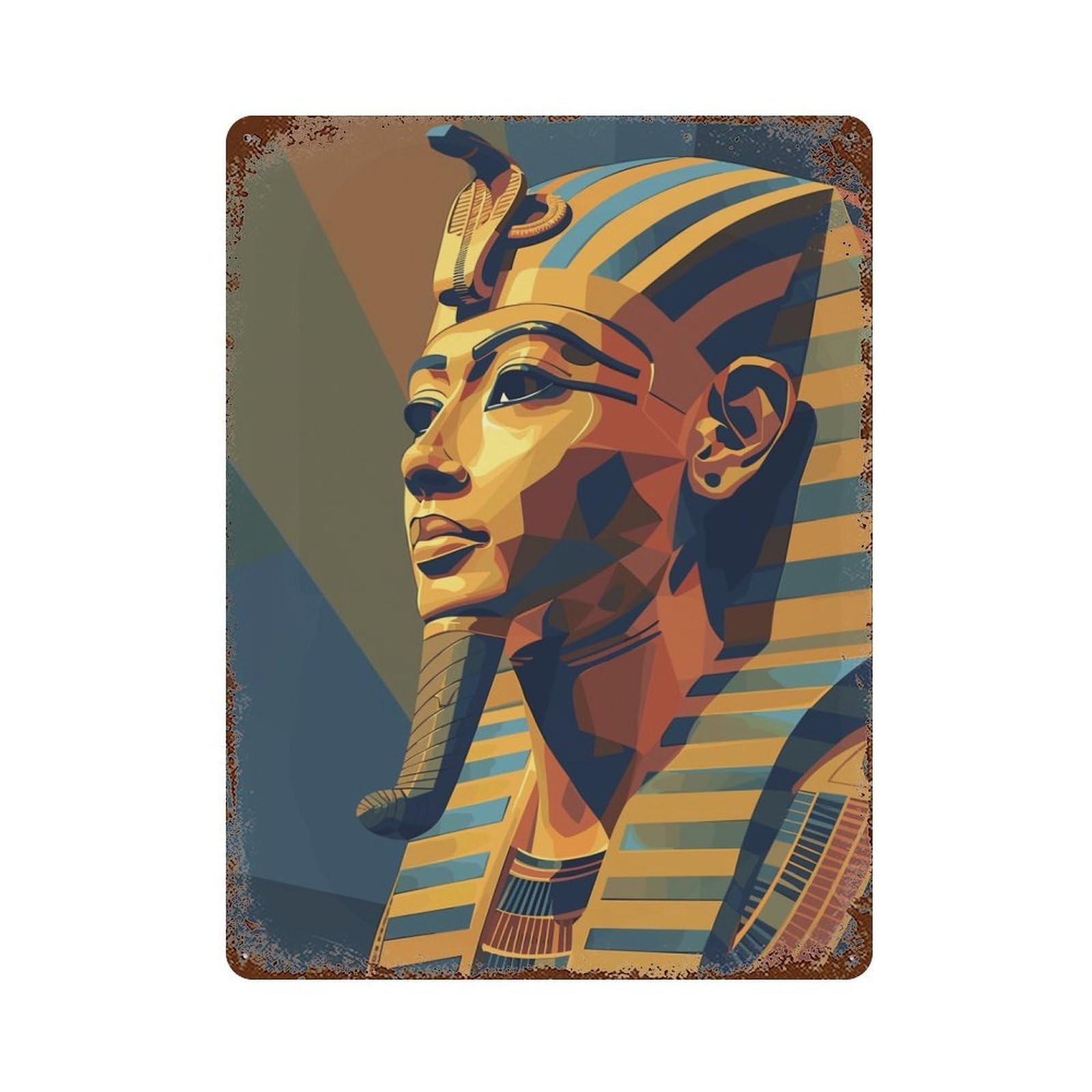Rusty Metal Tin Sign with Egyptian Pharaoh Design 15.7"x11.8", for Farmhouse, Kitchen And Entryway Decor, Rustic Home Decor
