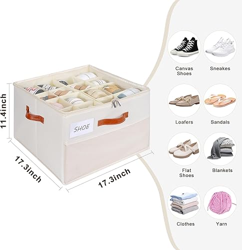 Miniatura 9 de Organizador de zapatos para armario, caja de almacenamiento de zapatos, caja de zapatos plegable con divisores ajustables y cubierta transparente,