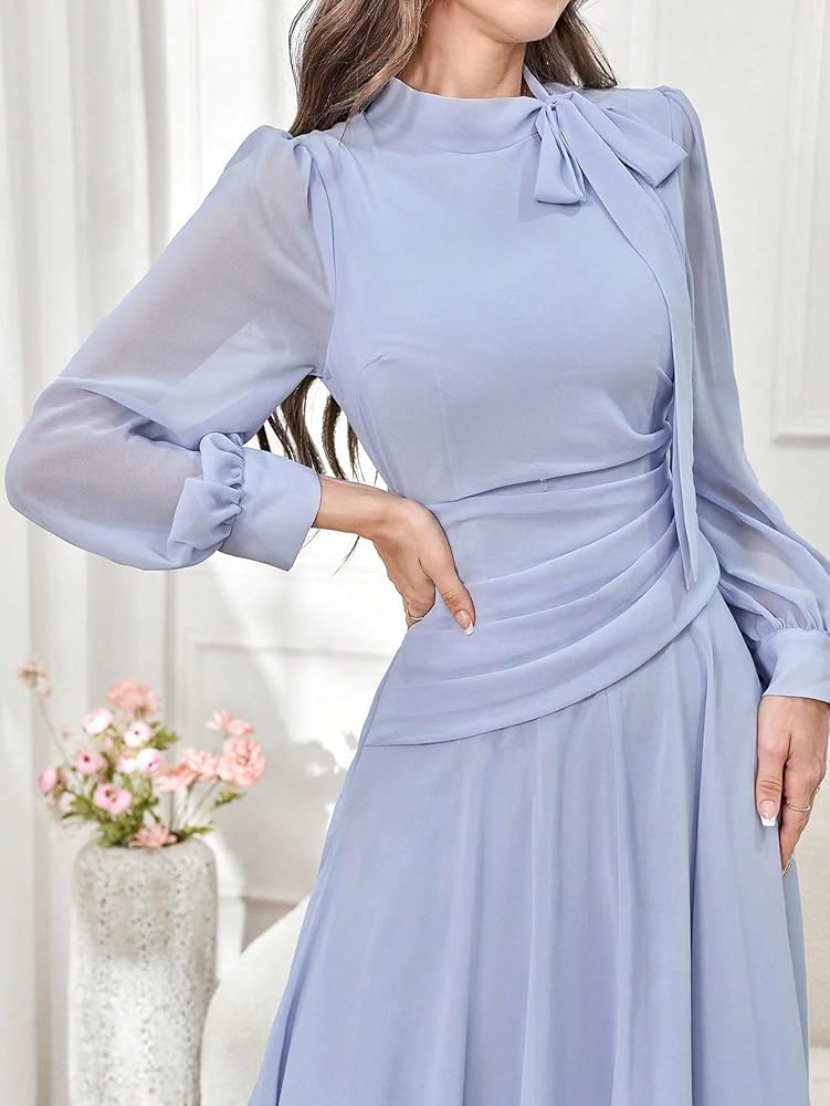 NYYKPSA Elegant Solid Color V-Neck Tie Waist Women's Spring/Summer Dress For Women at Amazon Women's Clothing store NYYKPSA Elegant Solid Color V-Neck Tie Waist Women's Spring/Summer Dress For Women at Amazon Women's Clothing store