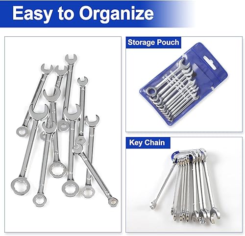 Miniatura 5 de SPEEDWOX Juego de llaves de encendido métricas de 10 piezas, juego de llaves de encendido de 0.157in-0.433in, extremo abierto y extremo de caja,