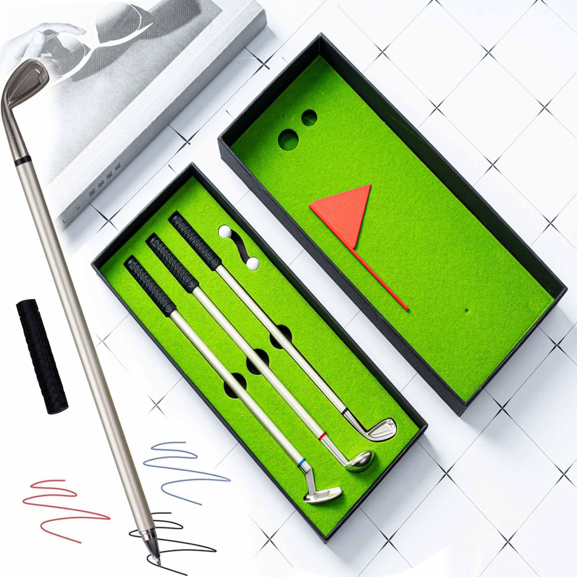 Mini Set di Penne da Golf con Bandiera a Palline, Mazze Golf Decorazioni Cancelleria