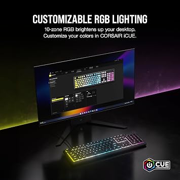 Corsair K55 CORE RGB Membrane Wired Gaming Keyboard – Quiet, Responsive Switches – Spill Resistance – Ten-Zone RGB – Media Keys – iCUE Compatible – QWERTY UK – PC, Mac – Black