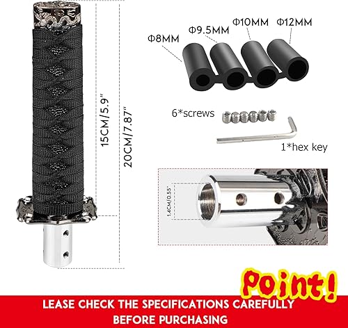 Miniatura 10 de Katana - Pomo para palanca de cambios Samurai, ajuste universal para automóviles manuales con adaptadores color rojo (5.9 in)