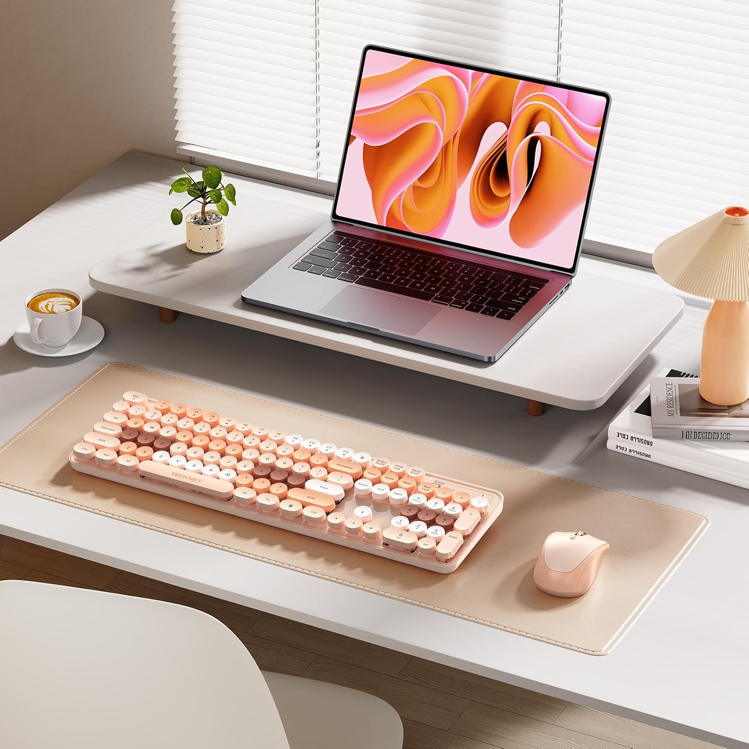 TECKNET Colorful Wireless Keyboard and Mouse Combo, Dual Bluetooth & 2.4G, Quiet Retro Typewriter Style, Full Size Bubble Keyboard with Number Pad, Aesthetic Desk Set for Laptop, PC, and Office Use