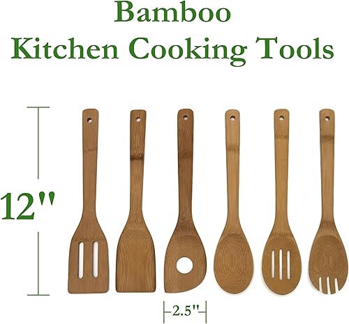 Miniatura 2 de Lipper International Herramientas de cocina de madera de bambú en bolsa de malla, incluye espátula ranurada, espátula, cuchara puntiaguda, cuchara,