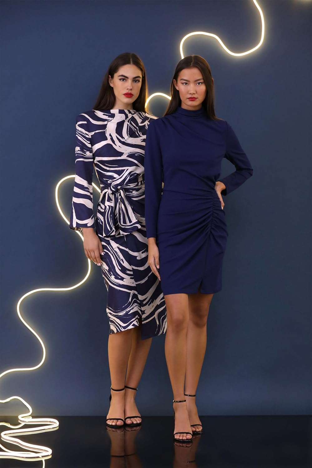 Donna Morgan Womens Long Sleeve Mock Neck Gathered Mini Dress - Image 5