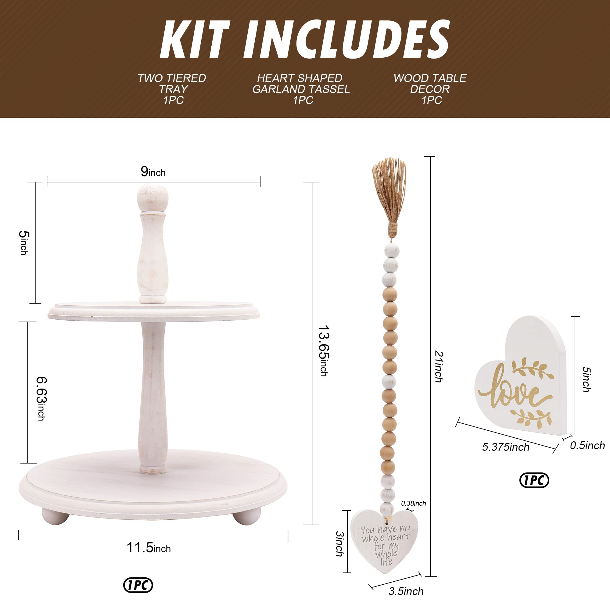 Defined Deco Two Tiered Tray Wooden Tiered Serving Tray Farmhouse Tiered Tray Stand with Tiered Tray Décor Signs for Wedding Decor and Rustic Farmhouse Décor, Set of 3