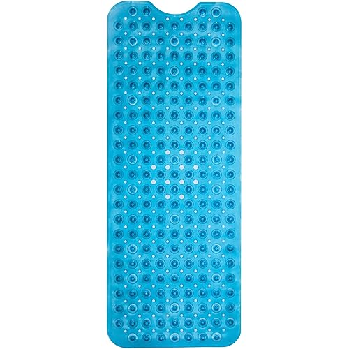 ENKOSI Bath Mat - Large Non Slip Bathtub & Shower Mat - Extra Long 40 x 16 Inch Bathroom Mats for Tub Nonslip Anti Slip Bathmats (40x16 Clear Blue 1-Pack)