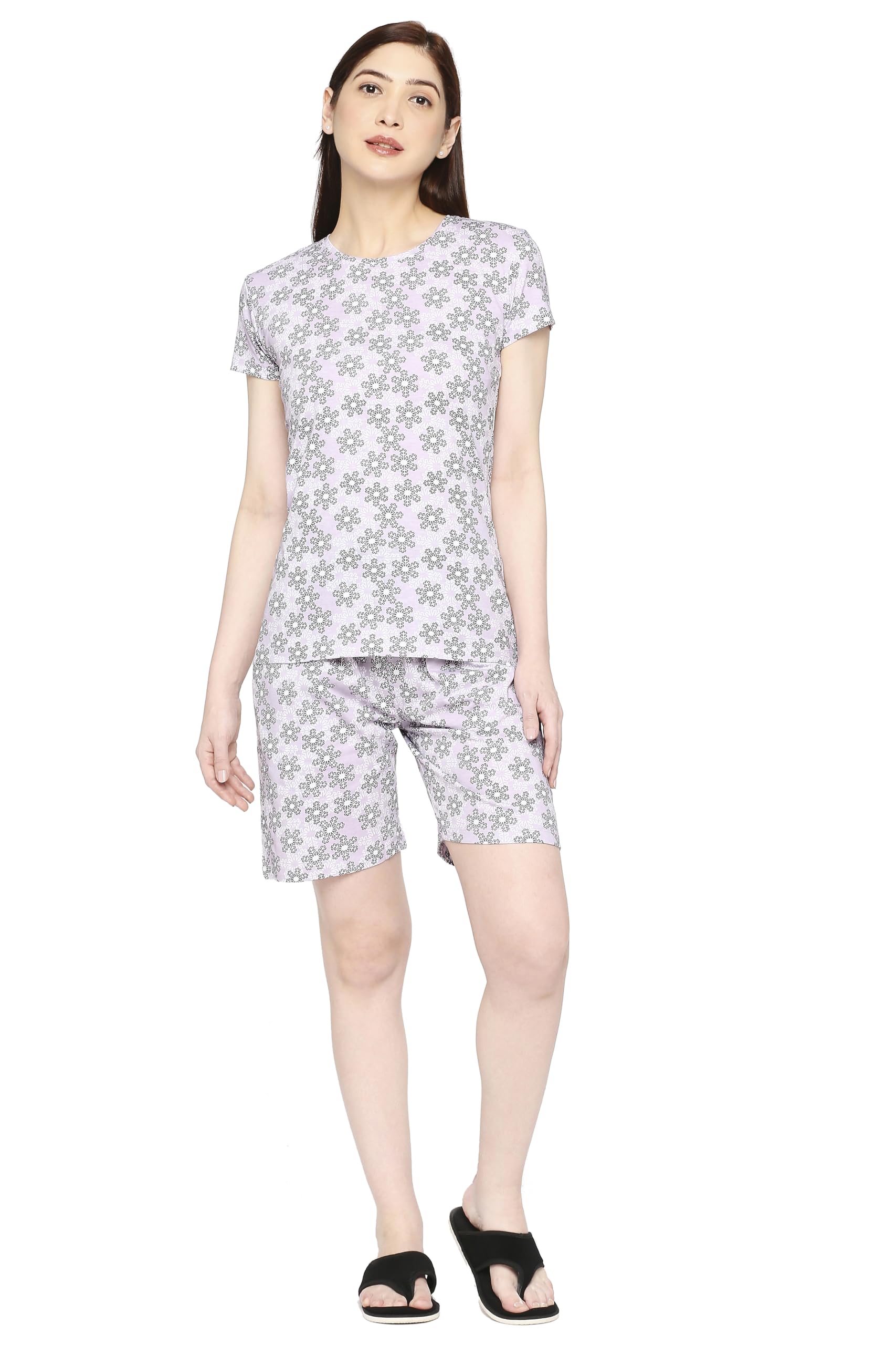 zebu Women's All Over Printed top & Shorts Pack of One Night Suit Set-picture-31
