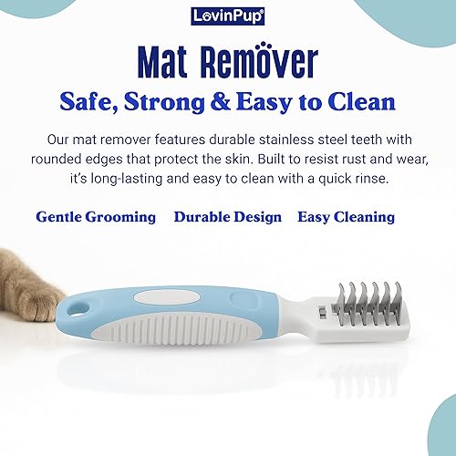 Miniatura 5 de Pet Mat Remover – Professional Dematting Comb for Dogs and Cats – Stainless Steel Rounded Teeth for Gentle Knot & Tangle Removal – Dog Dematting