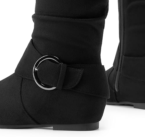 Miniatura 7 de DREAM PAIRS Botas de cuña ocultas hasta la rodilla para mujer, con forro de piel sintética, con cremallera lateral, botas de hebilla alta hasta