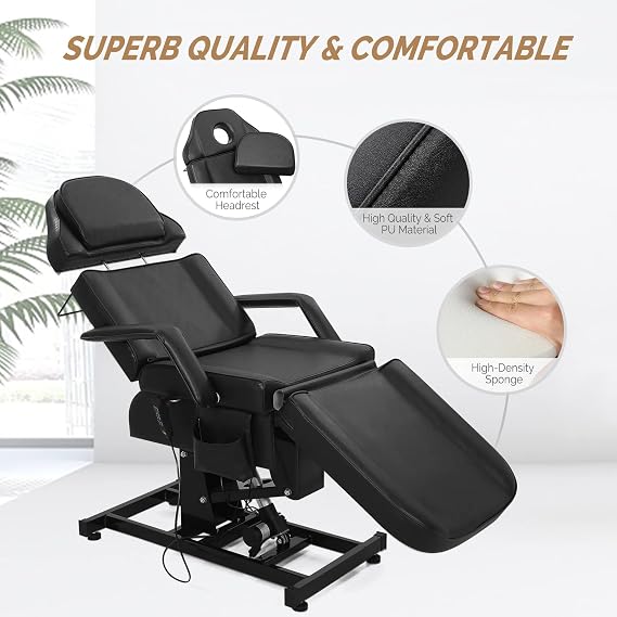 LEADZM Fully Electric Massage Table, Salon Facial Beds for Esthetician, Professional Adjustable Portable Tattoo Lash Massage Chair, for Beauty Barber Spa, Black