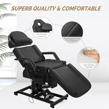 LEADZM Fully Electric Massage Table, Salon Facial Beds for Esthetician, Professional Adjustable Portable Tattoo Lash Massage Chair, for Beauty Barber Spa, Black