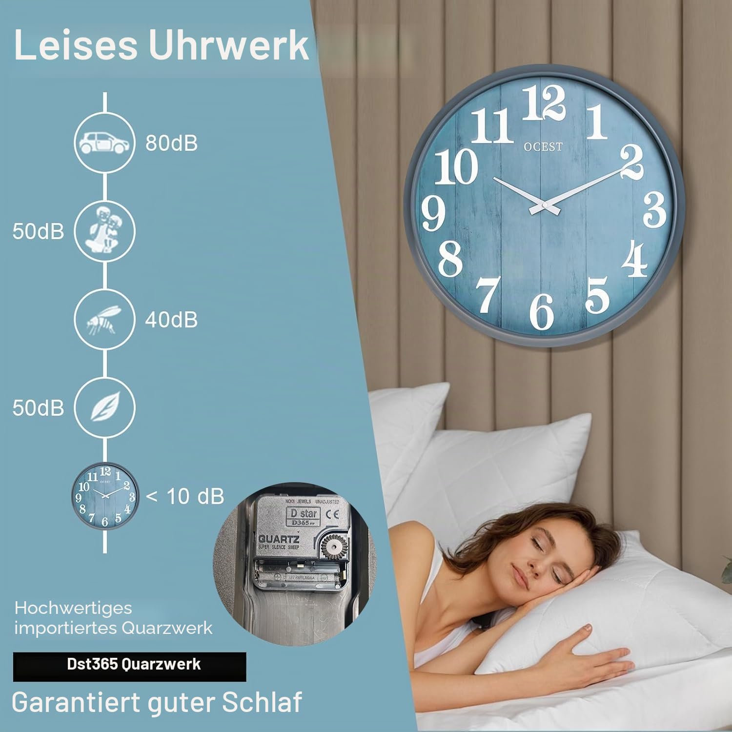 OCEST 45,7 cm (18 Zoll) große, wasserdichte Wanduhr für drinnen und draußen, geräuschlos, batteriebetrieben, wetterfest, für Terrasse, Pool, Garten, Veranda, Zaun, Veranda, Deck, Badezimmer